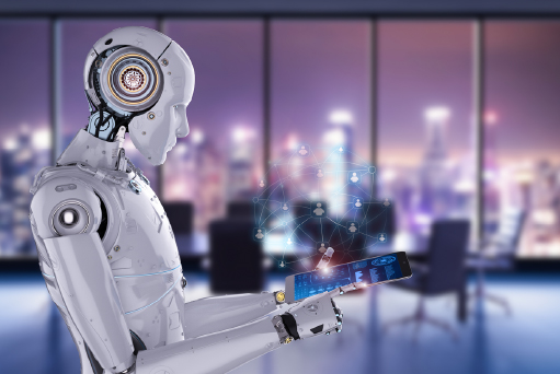 4 Reasons to Automate Your After-Hours HVAC Program_Blog Features Images robot worker using tablet