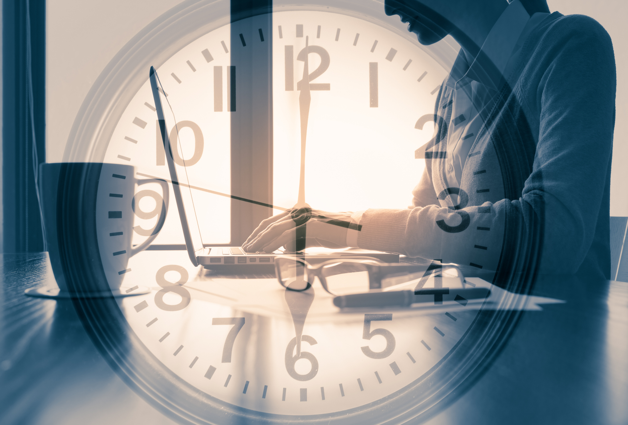 Business person working in the office. Person working in office around the clock concept.